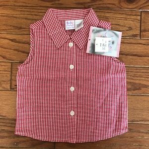Adorable Red & White checked sleeveless button-dow